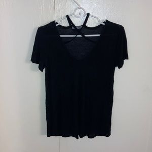 Cross Front Black Tee
